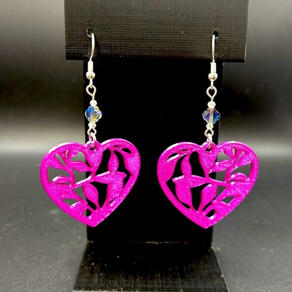 Handmade Heart Earrings - Pink - Picture 3 of 6